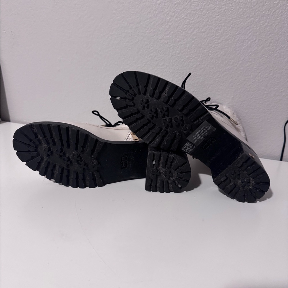 Women's White Lace-Up Coach Ankle Boots - Picture 2 of 3